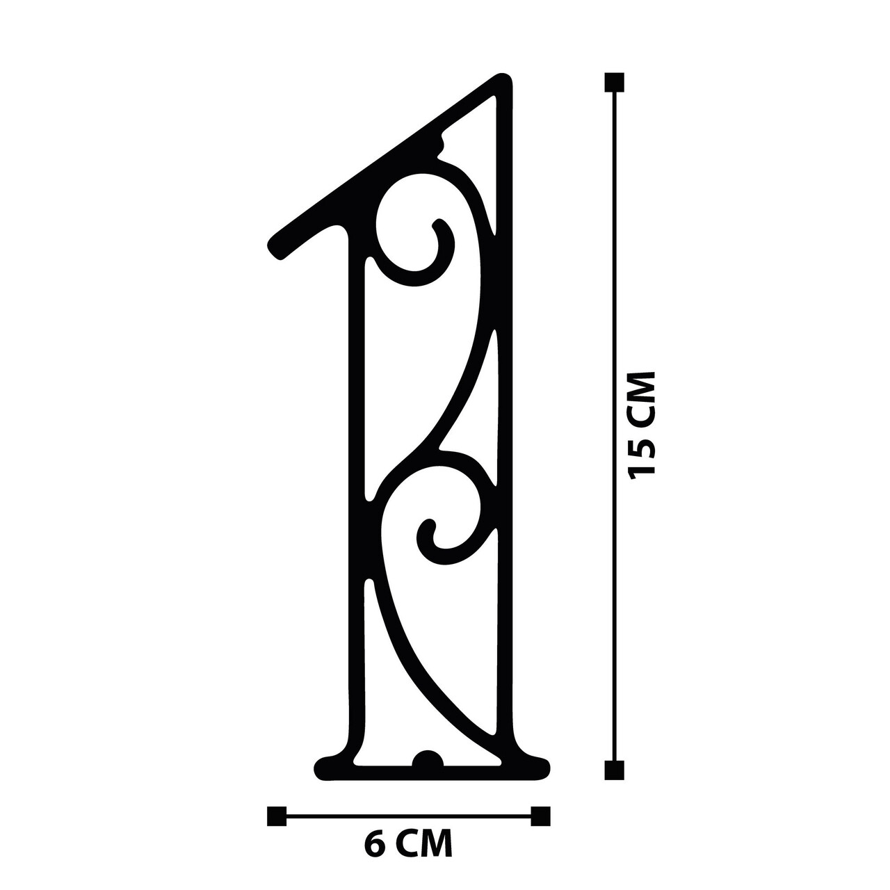 Numar casa pentru poarta/usa One, metal, 6 x 15 cm, negru, cifra 1