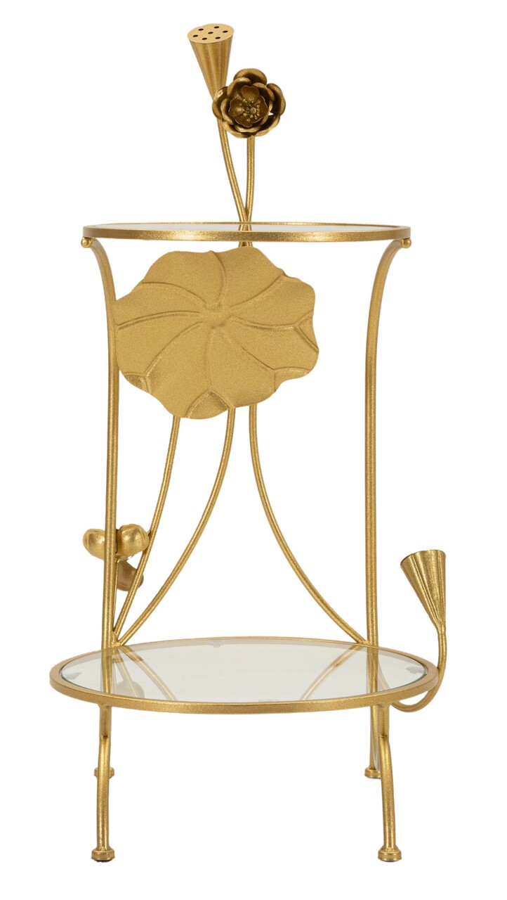 Masuta de cafea Flowers, Mauro Ferretti, 40x78 cm, fier/sticla, auriu