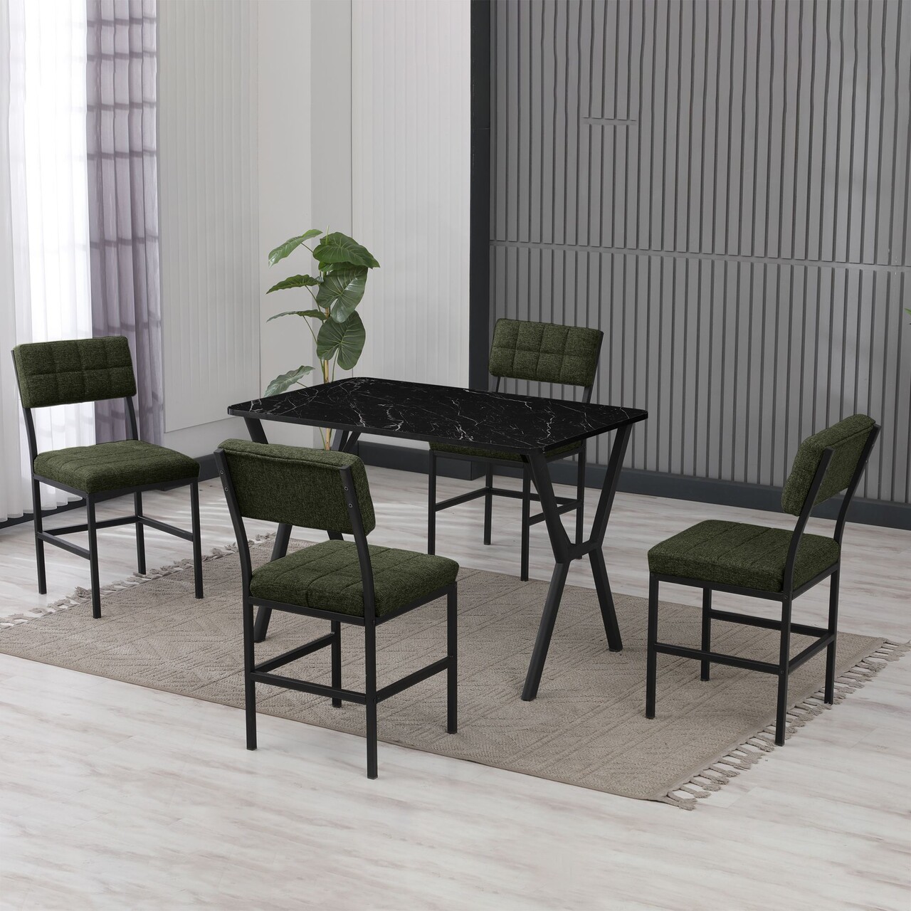 Set masa extensibila si scaune, Hanah Home, Dubai, Verde/Negru - view 2