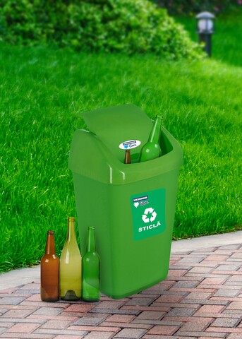 Cos de gunoi cu capac batant pentru reciclare Eco, 35L, 35x29x57 cm, plastic, verde 35L