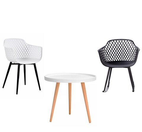 Set 3 piese de mobilier pentru interior/exterior, Heinner, metal/polipropilena, alb/negru alb-negru