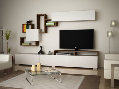 Mobilier pentru living elit, woody fashion, 2 piese, 210x36.8x46.8 cm, alb/natural