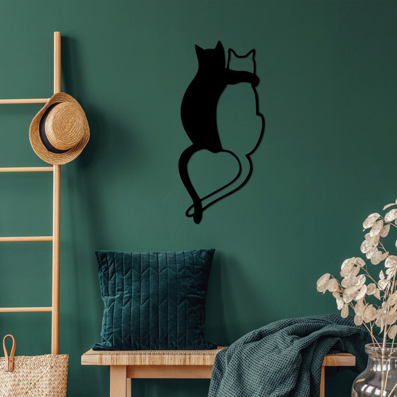 Decoratiune de perete, Love Cats, Metal, Dimensiune: 33 x 70 cm, Negru - 2 | YEO