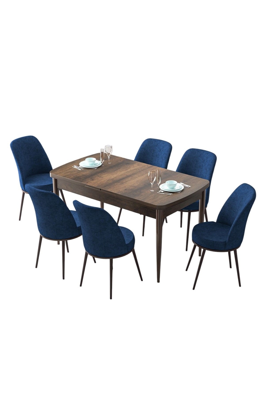 Extendable Dining Table &amp; Chairs Set (7 Pieces), Hanah Home, Zen, Baroc / Albastru marin - view 2