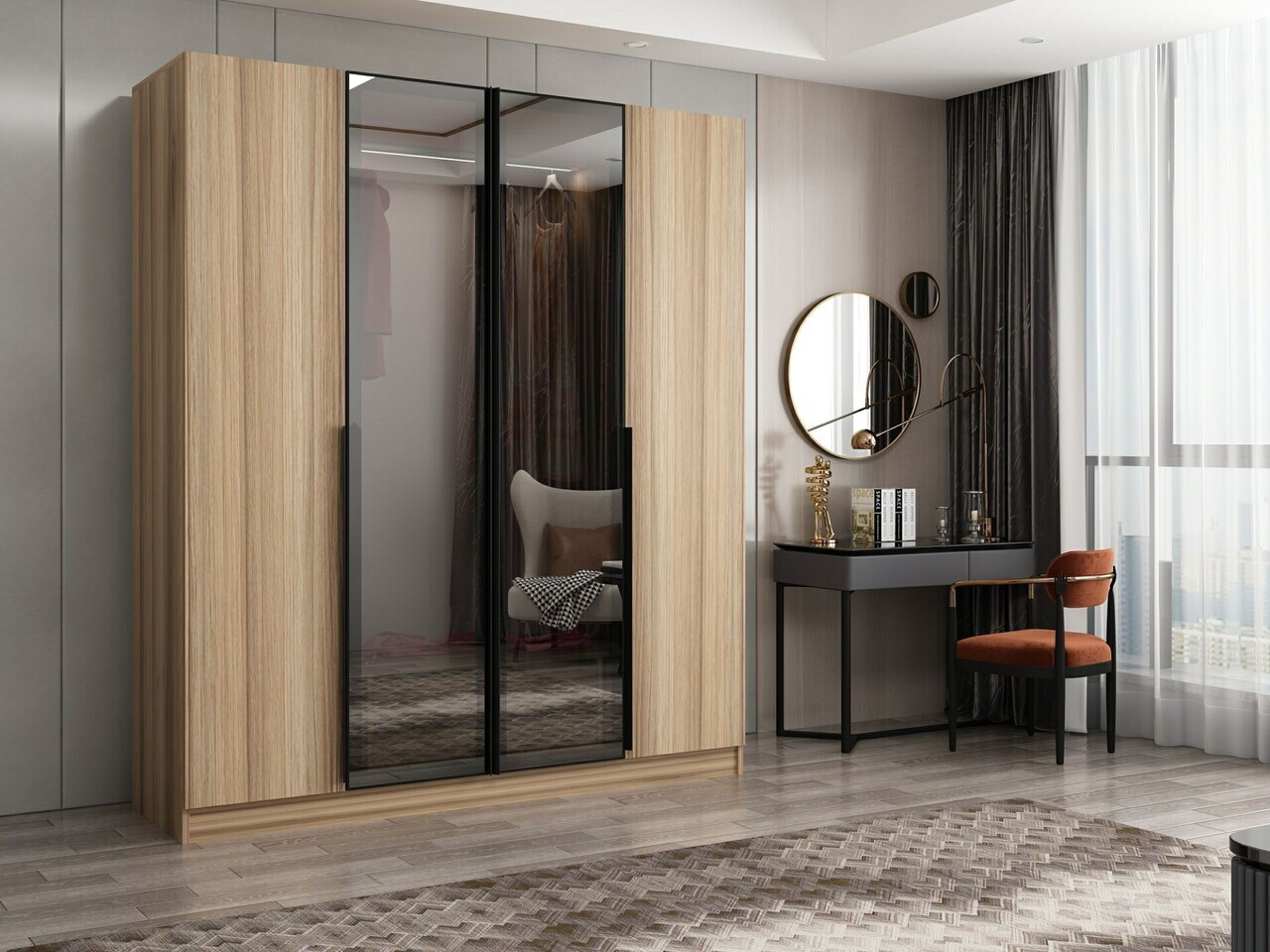 Dulap pentru haine, Hanah Home, Nisa, 180x210x52 cm, Dore — imaginea 3
