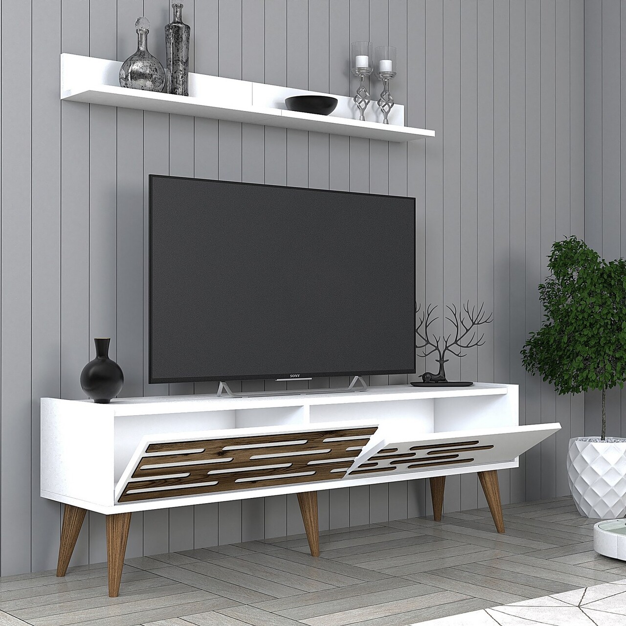 Set mobilier living, Hanah Home, Valensiya 140, Alb - imagine 2