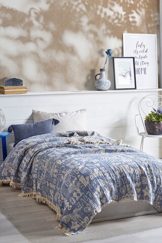 Cuvertura Single Pique, 170×230 cm, muselina din 100% bumbac, Love, Viaden, albastru mezoni.ro