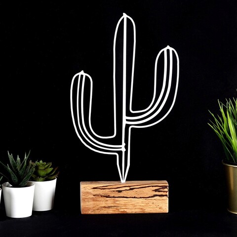 Decoratiune, cactus, 17x37x3.5 cm, metal, alb