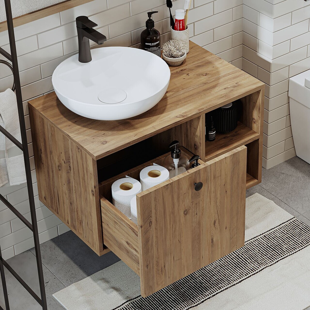 Set Dulap de Baie cu Chiuvetă și Oglindă (2 Piese), Hanah Home, 2484, MDF, Maro — imaginea 5