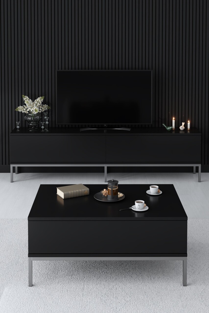 Masuta de cafea, Bexley, Lord, 90x40x60 cm, PAL, Negru/Argintiu - 2 | YEO