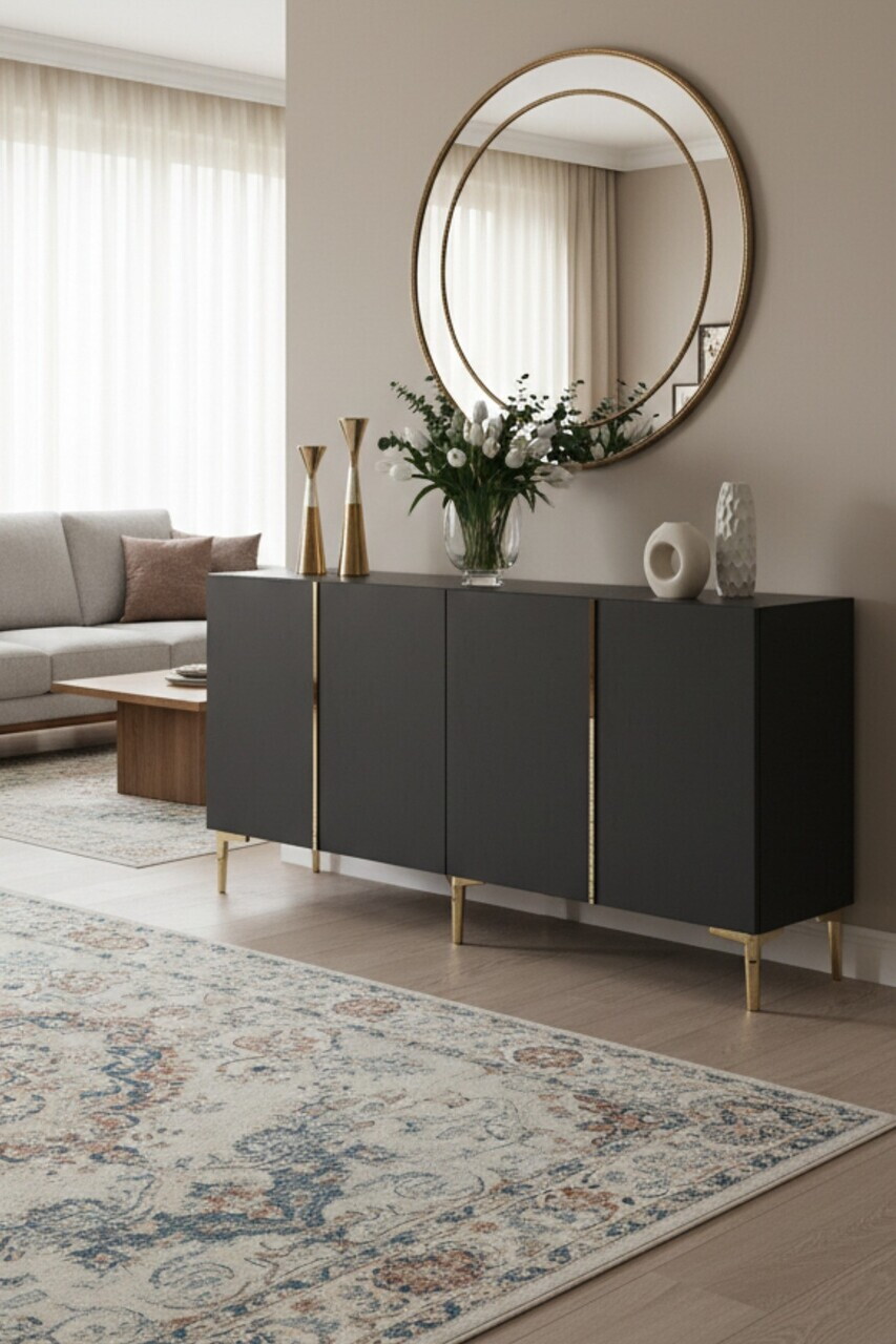 Consola, Hanah Home, Poli 150, 150x75x32 cm, Antracit / Aur — imaginea 2