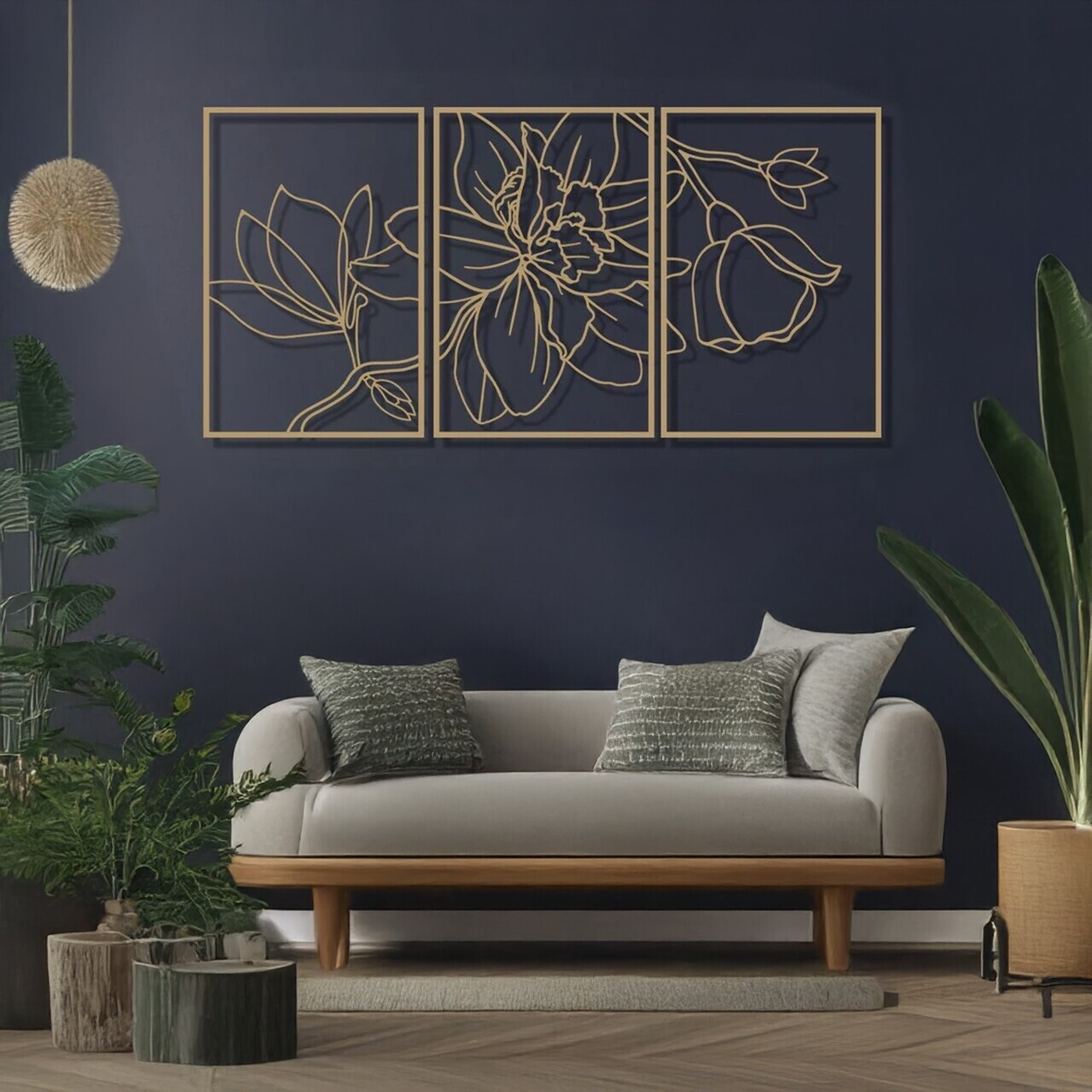 Set de accesorii decorative de perete din metal, DCV-1117-MT, Dimensiune: 30 x 50 cm (3 bucăți), Auriu — imaginea 2