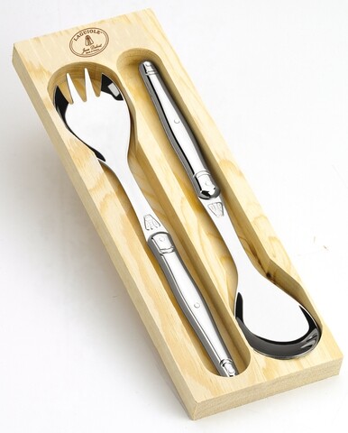 Set2 ustensile pentru salata cu suport Laguiole, Jean Dubost, inox, argintiu