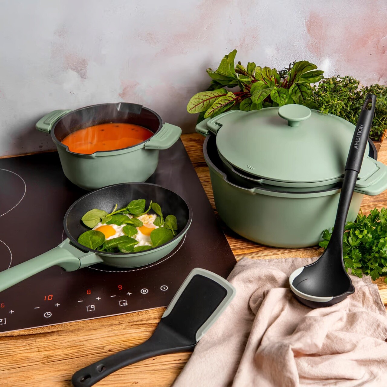 Tigaie Fern, Ambition, 28 cm, aluminiu, verde/negru