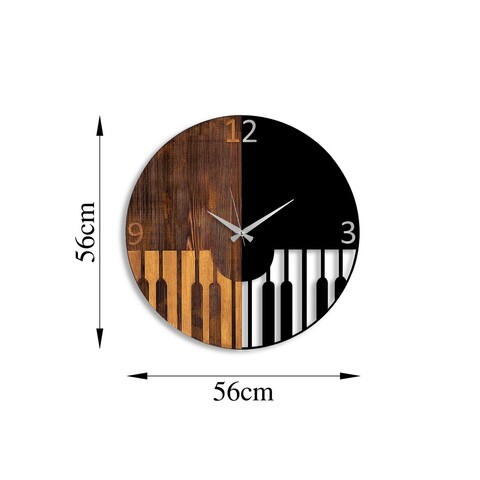 Ceas de perete, Piano, Lemn/metal, Dimensiune: 56 x 3 x 56 cm, Nuc / Negru