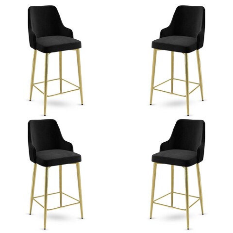 Set scaune  de bar 4 piese, Charlotte, Enox, Metal, Negru