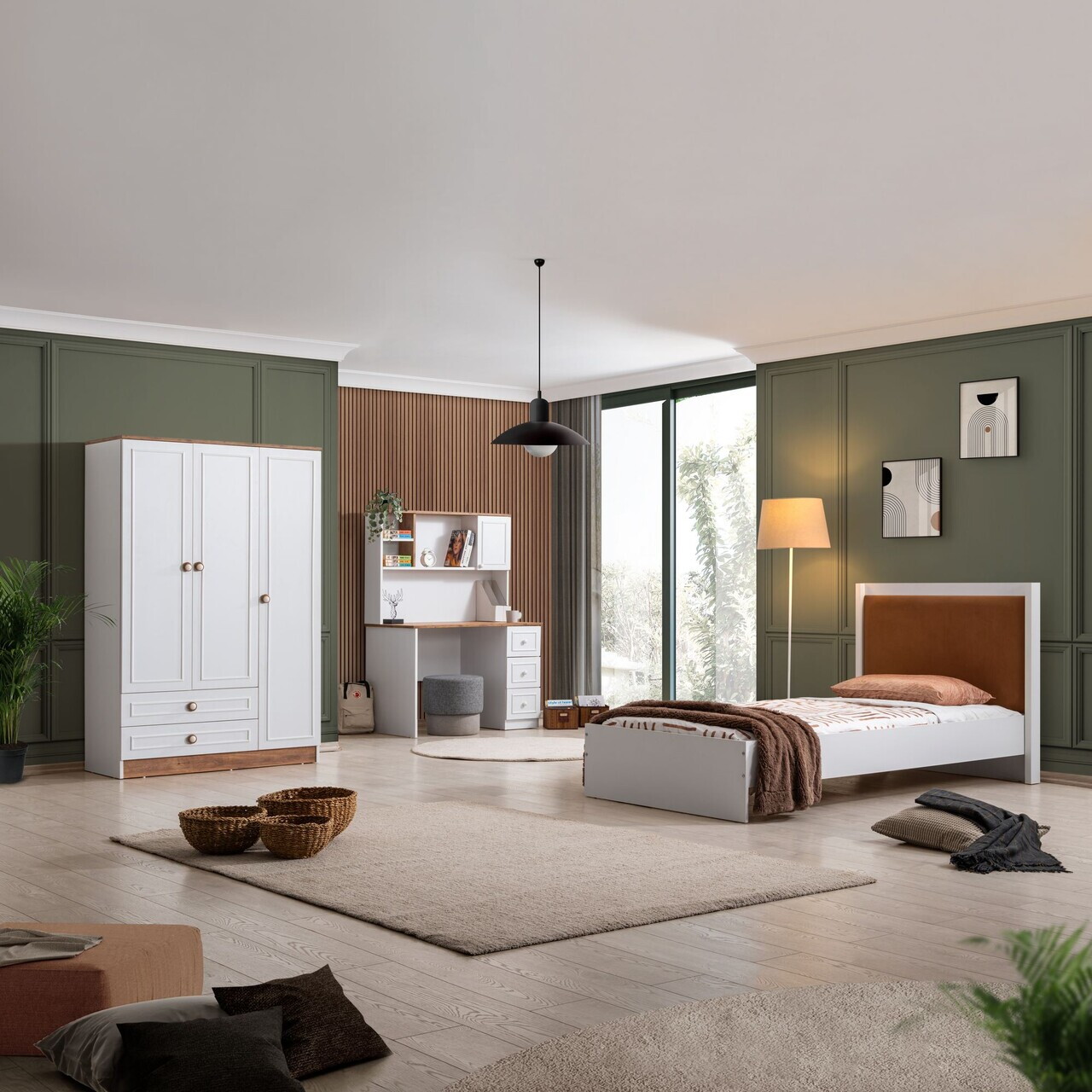 Dulap pentru haine, Hanah Home, Beta 3, 118x182x50 cm, PAL, Maro/Alb - view 2