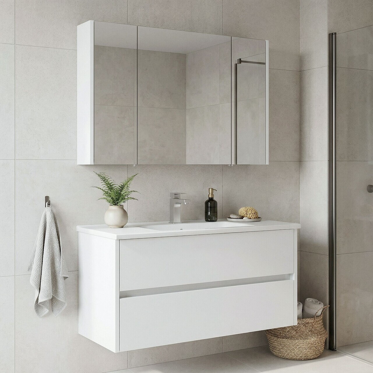 Set Dulap de Baie cu Chiuvetă și Oglindă (2 Piese), Hanah Home, Arno 100, Alb — imaginea 2