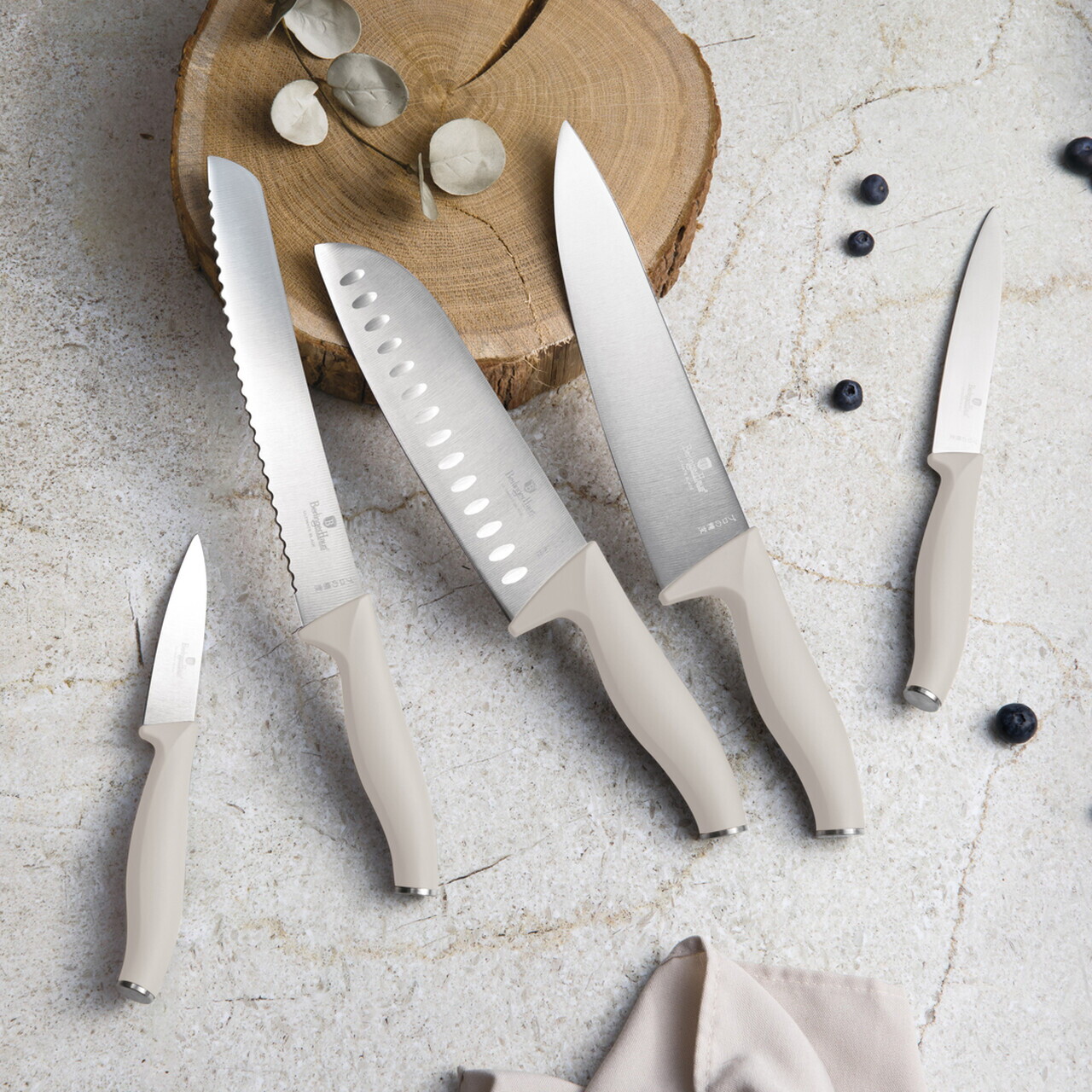 Set 5 cutite cu suport rotund Berlinger Haus, Sahara, inox/bambus, crem mat/natur - imagine 10