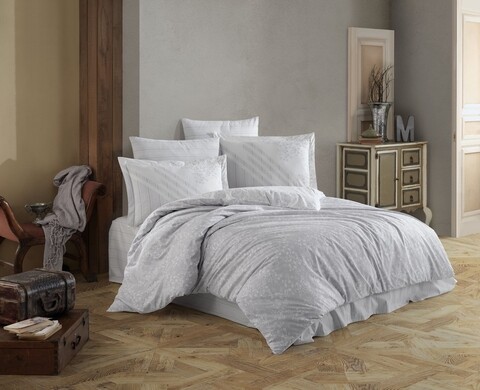 Lenjerie de pat pentru o persoana, 3 piese, 160x220 cm, 100% bumbac poplin, hobby, romance, gri