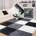 Covor Shaggy Louis, Decorino, 80x150 cm, polipropilena, alb/negru