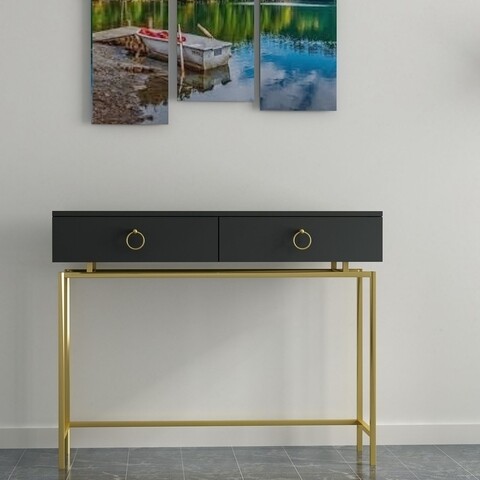Consola astoria, gauge concept, 118x37x92 cm, pal, negru/auriu
