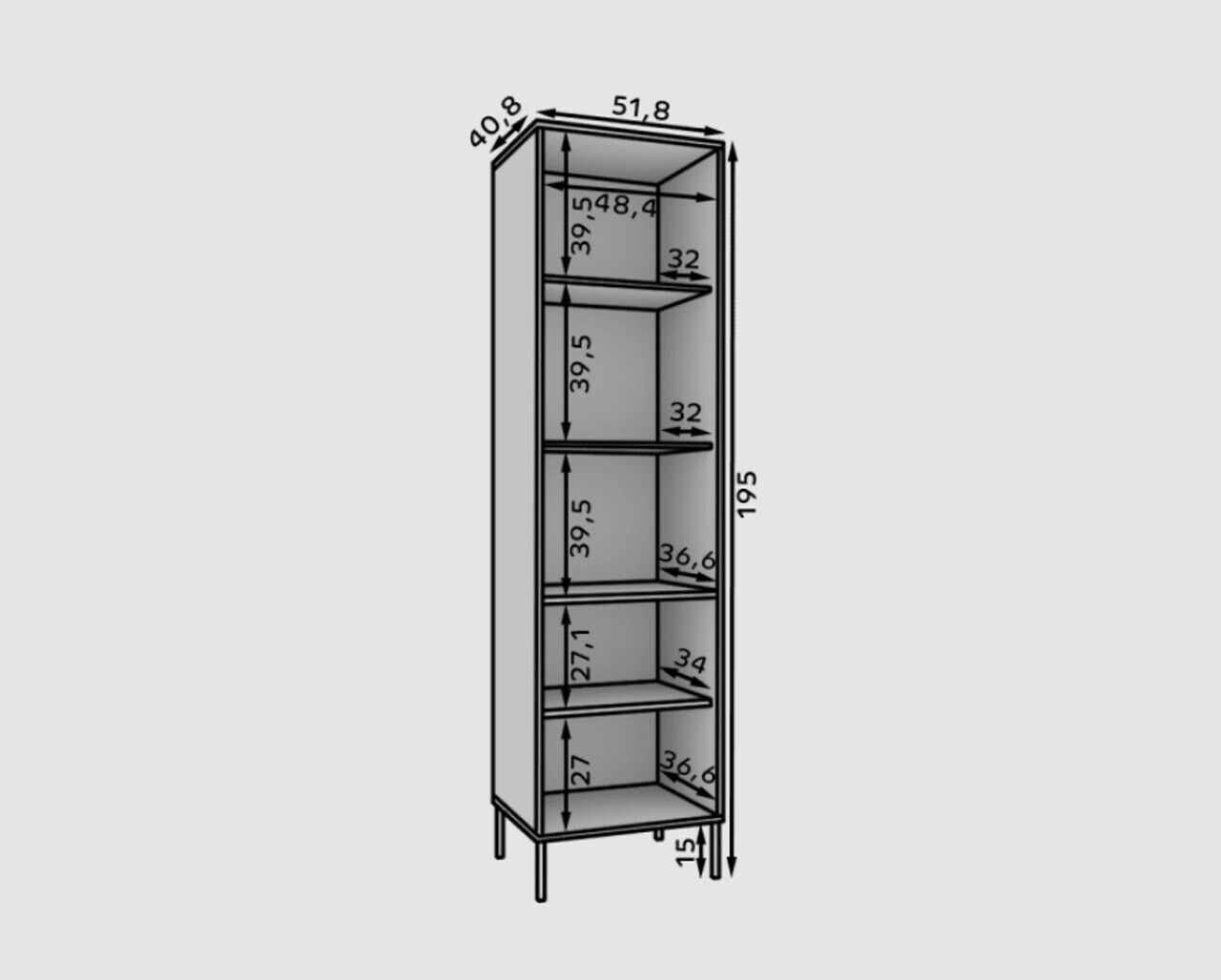 Dulap de bucatarie ADRK, Tili, 51.8x40.8x195 cm, PAL laminat, negru — imaginea 8