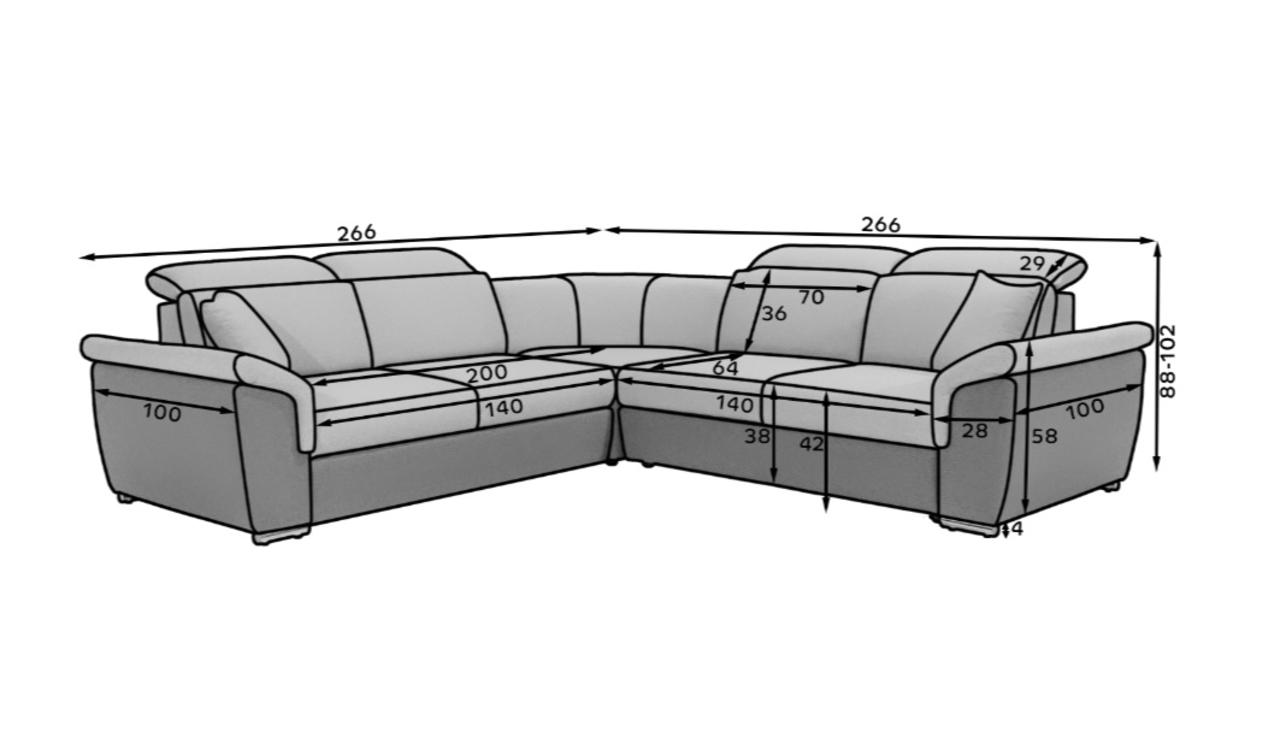 Coltar extensibil 5 locuri ELTAP, Fed-23, Federico, 266x266x102 cm, lemn/poliester, gri deschis