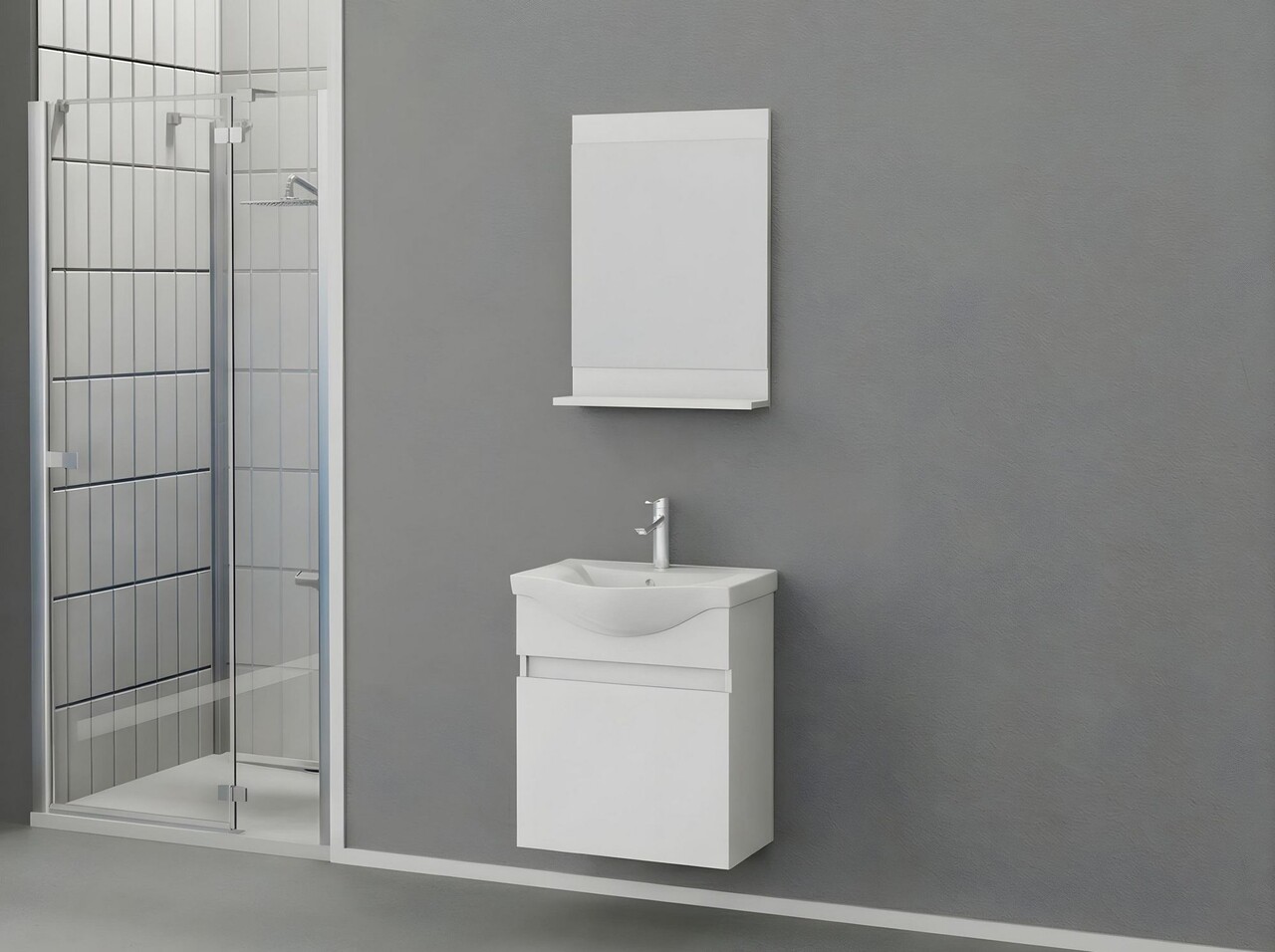 Set mobilier de baie (2 piese), Hanah Home, Mare 55, Alb mat - view 2