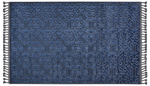Covor de hol, Las Monte 3010, 100x300 cm, 60% bumbac;40% fibre acrilice, Gri/Albastru Marin