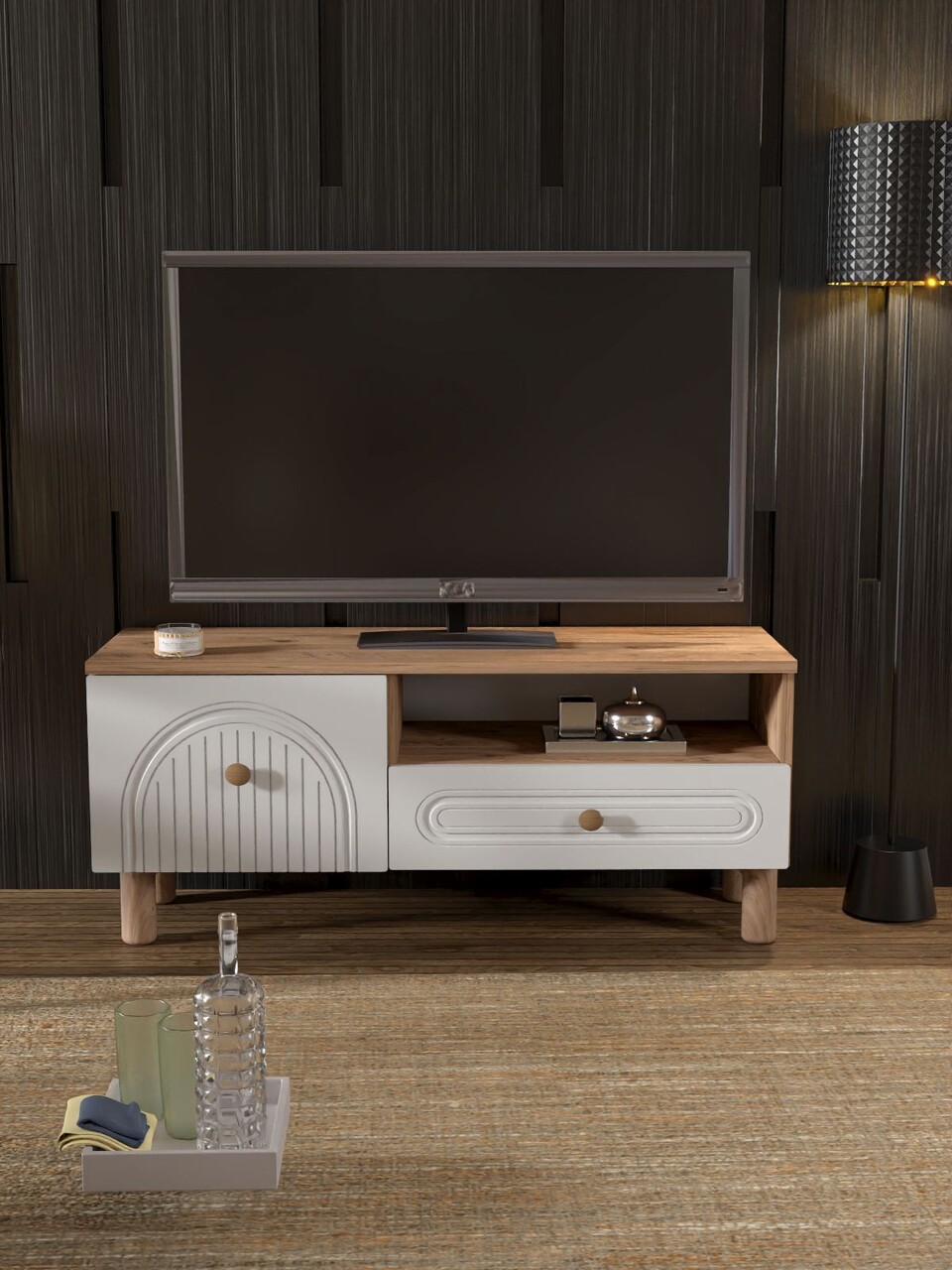 Comoda TV, Hanah Home, Bellora 105, 104x47x35 cm, PAL, Pin Atlantic / Alb - view 2