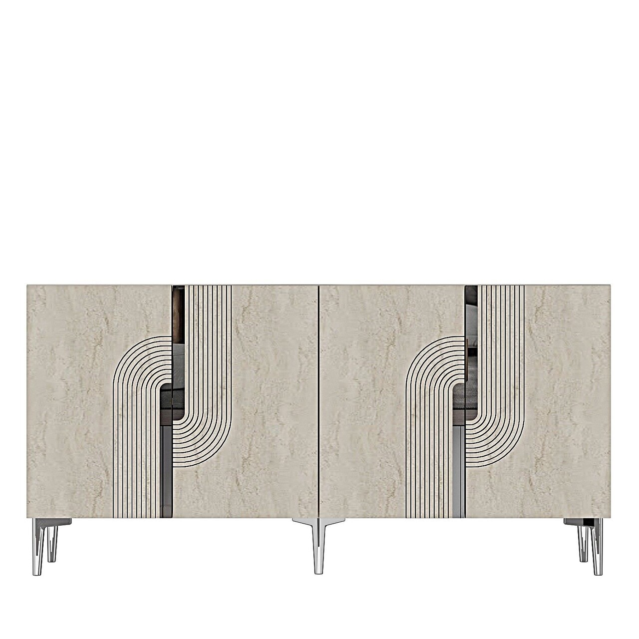 Consola, Hanah Home, Meyra 150, 150x75x32 cm, PAL , White / Travertine / Silver - view 2