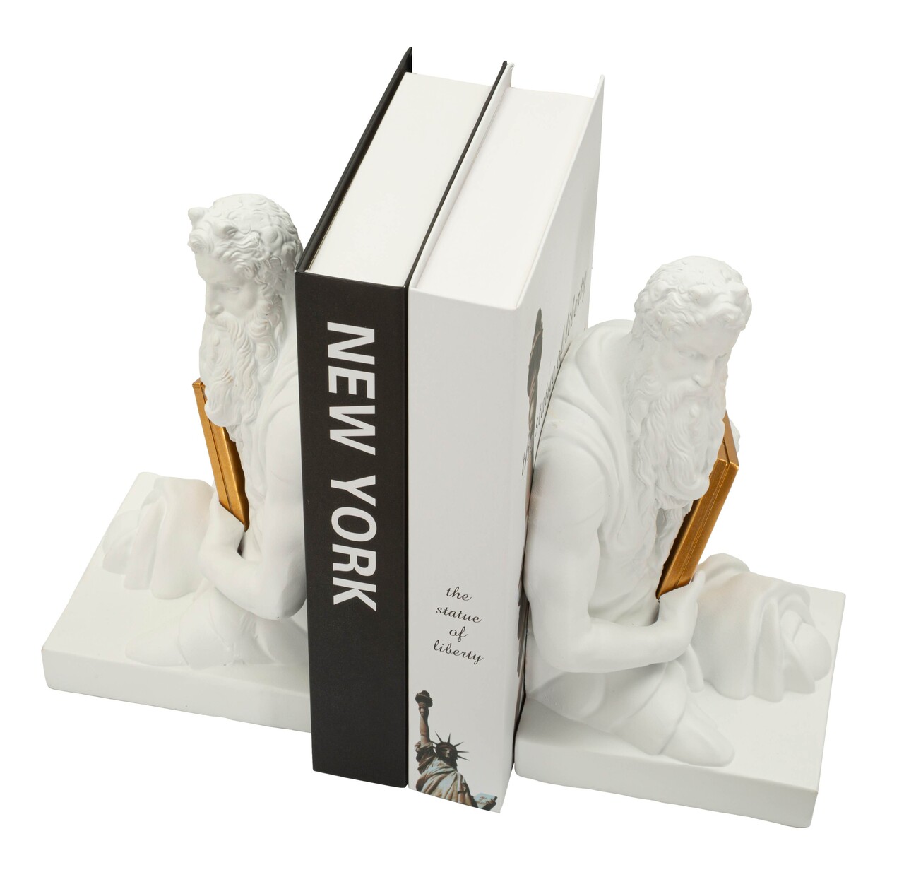 Set 2 suporturi de carti, Mauro Ferretti, Poseidon, 25.5x15x22.3 cm, polirasina, alb/auriu - imagine 2