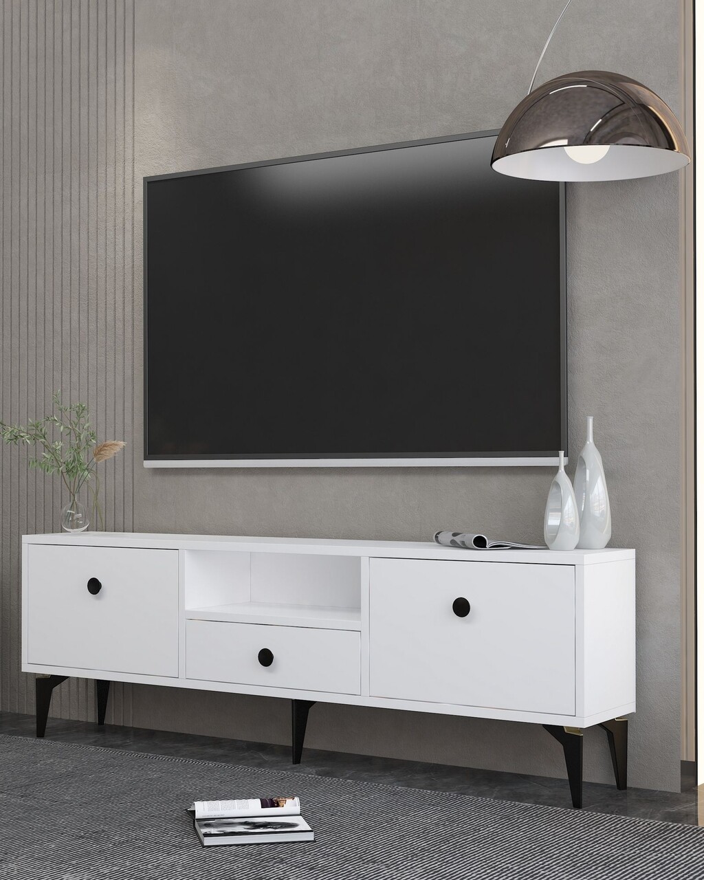 Comoda TV, Hanah Home, 1300-DROP-1, 140x49x30 cm, PAL , Alb/Negru - view 2