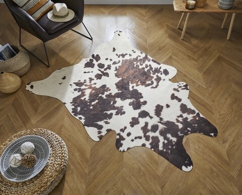 Poza Covor FAUX ANIMAL COW PRINT, 155x195 cm, 100% poliester, Alb/Negru