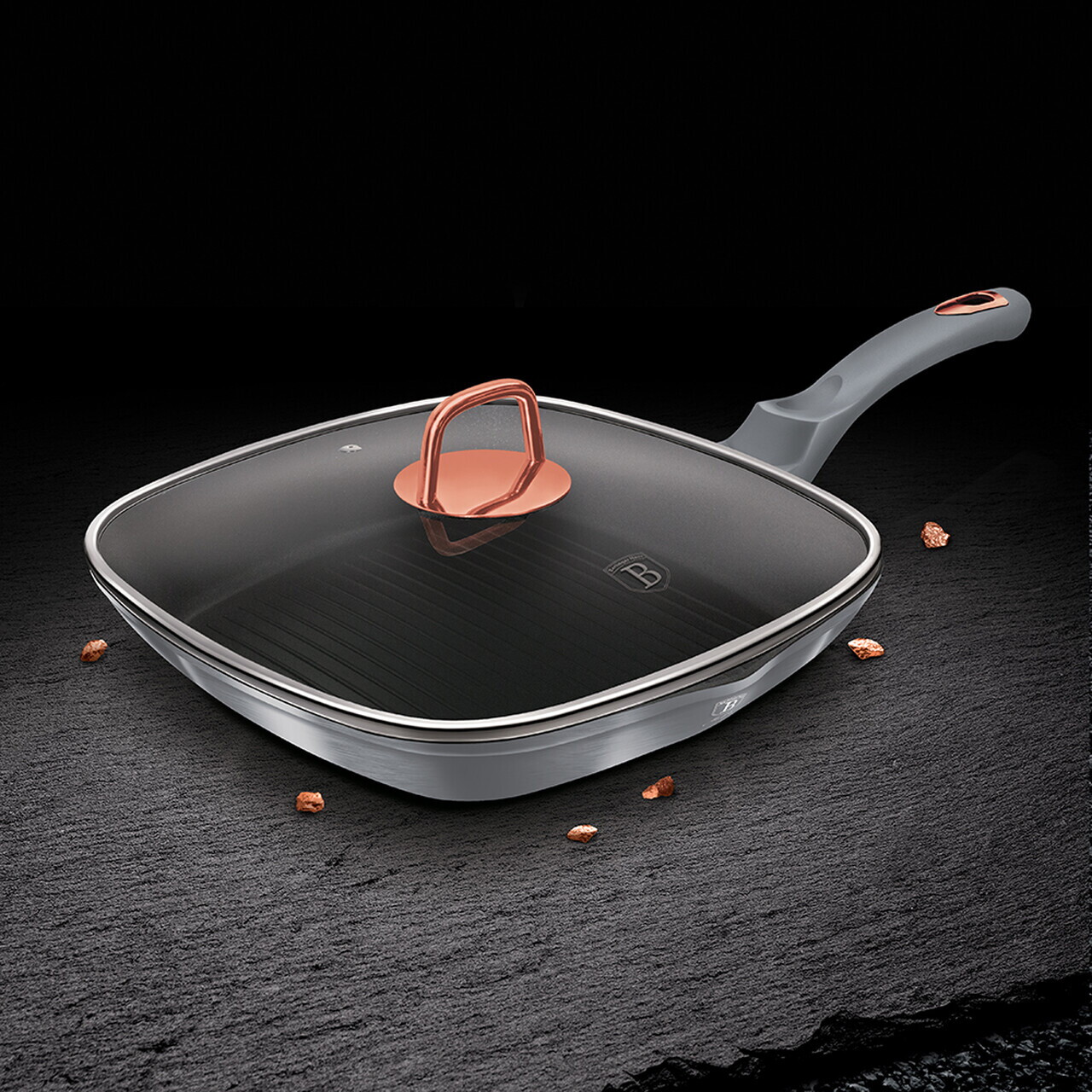 Tigaie grill cu capac Berlinger Haus, Moonlight, 28 cm, 2.1 L, aluminiu forjat, gri - imagine 3