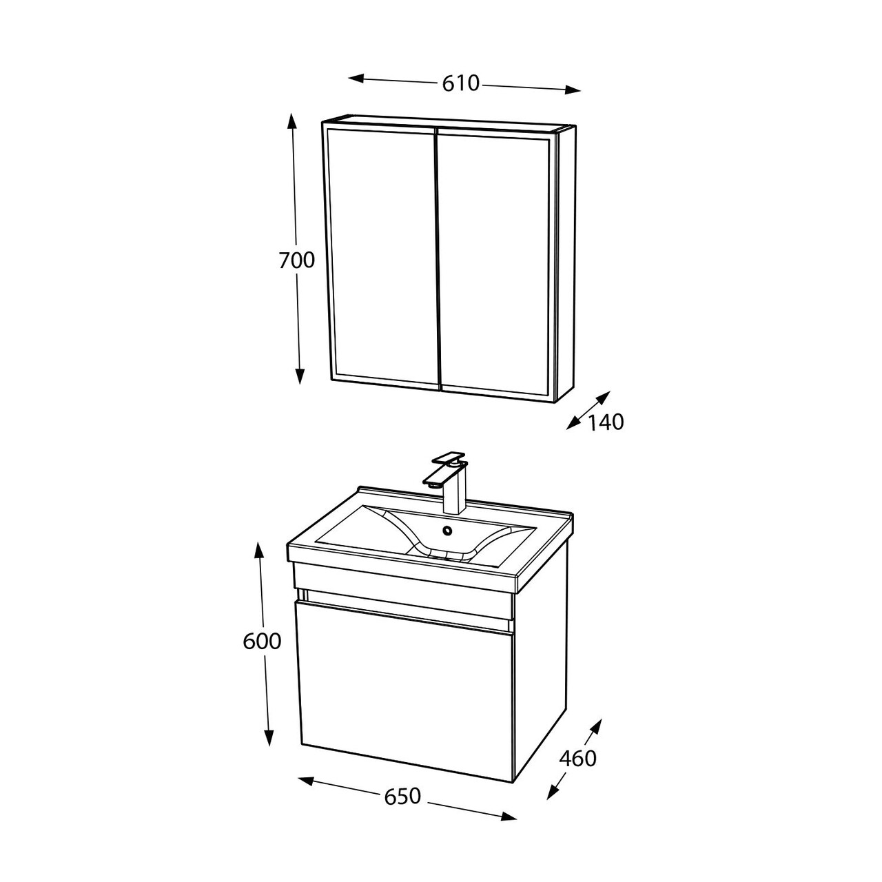 Set mobilier de baie (2 piese), Hanah Home, Bellezza 80, Alb mat - view 6