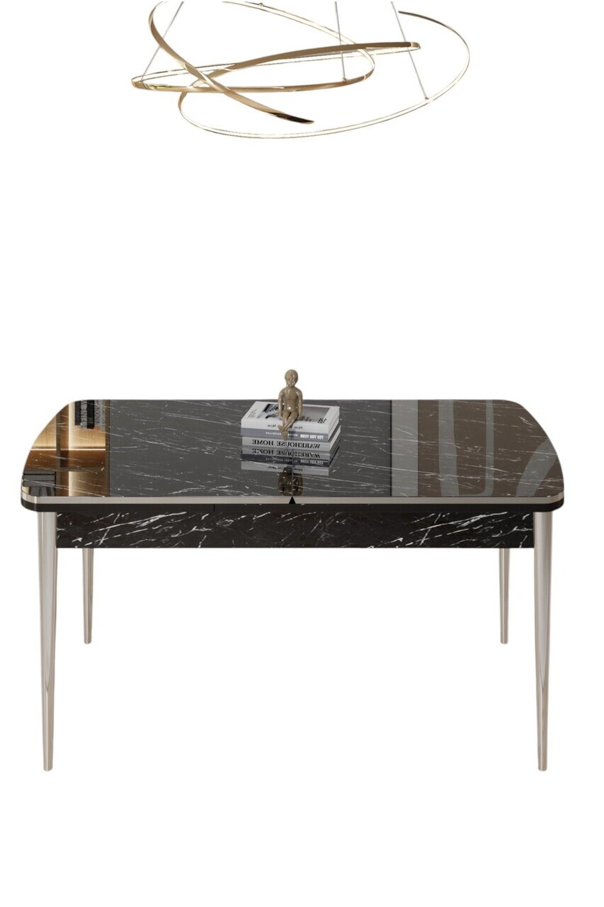 Masa extensibila, Hanah Home, Rada, 80x78x132 cm, Model de marmură neagră / Crom — imaginea 2
