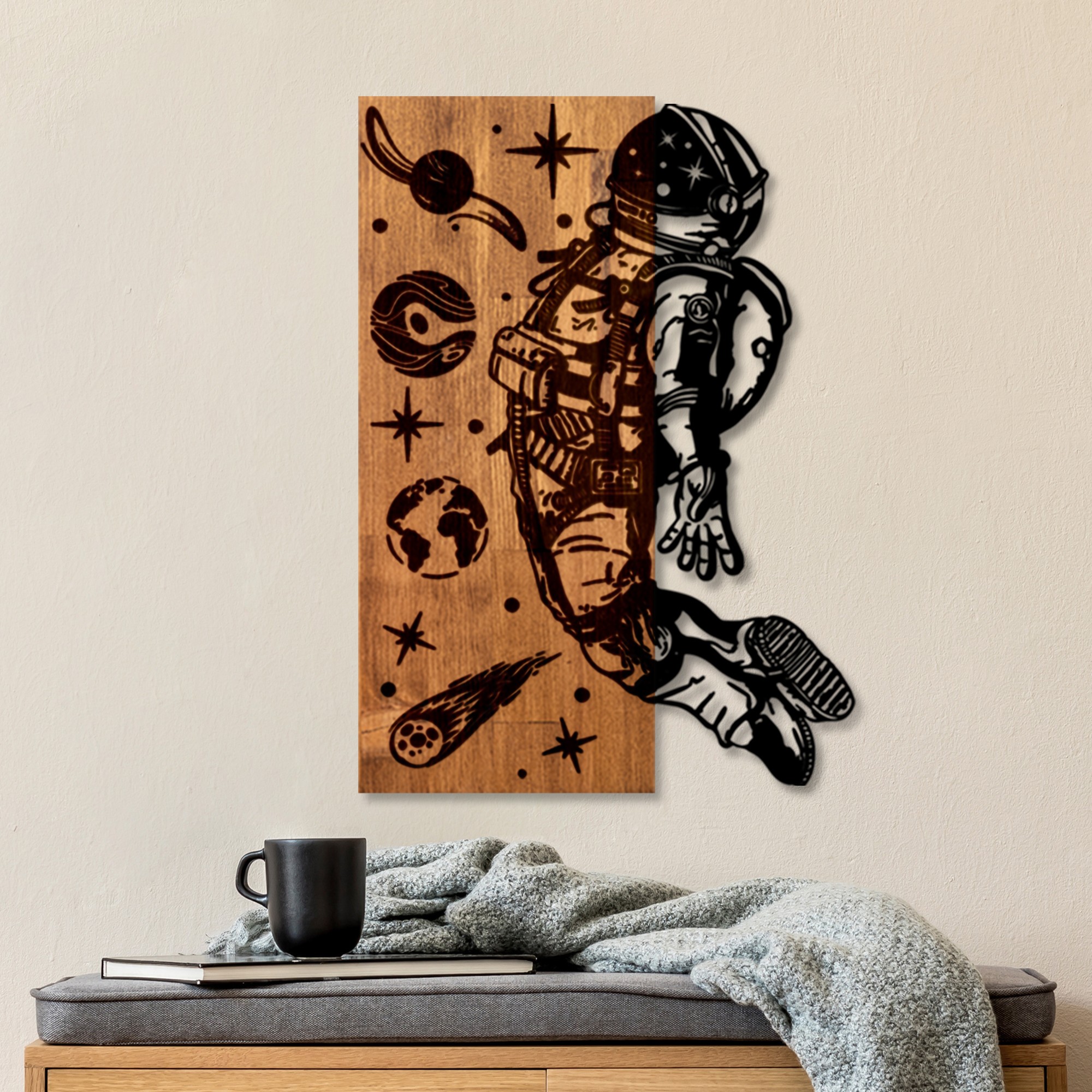 Decoratiune de perete, Cosmic, Lățime: 42 cm, Nuc / Negru