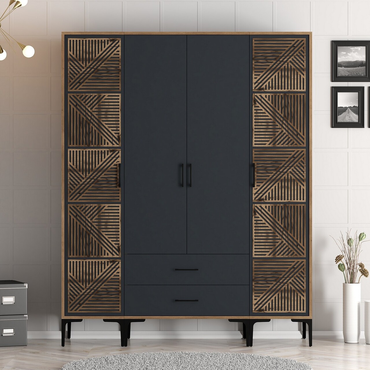 Dulap pentru haine, Hommy Craft, Kumsal PTP, 160x47.5x201.4 cm, PAL, Nuc / Antracit