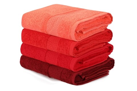 Set 4 prosoape 801, beverly hills polo club, 50x90 cm, bumbac, rosu