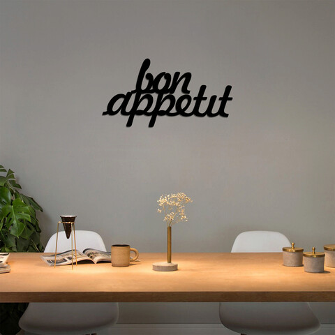 Decoratiune de perete, bon appetit 1, metal, dimensiune: 50 x 30 cm, negru