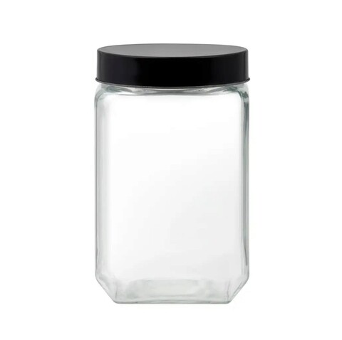 Recipient cu capac milos square, domotti, 11.4 x 18.3 cm, 1.8 l, sticla/inox, transparent/negru