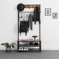 Cuier cu bancheta si pantofar, Vasagle, 92 x 41.5 x 182 cm, fier/PAL,  maro rustic
