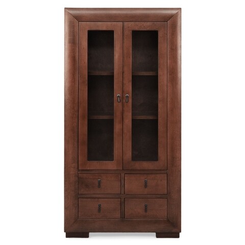 Vitrina cu 2 usi si 4 sertare, luvru, l.100 l.50 h.200, mdf/pal/furnir de fag, maro