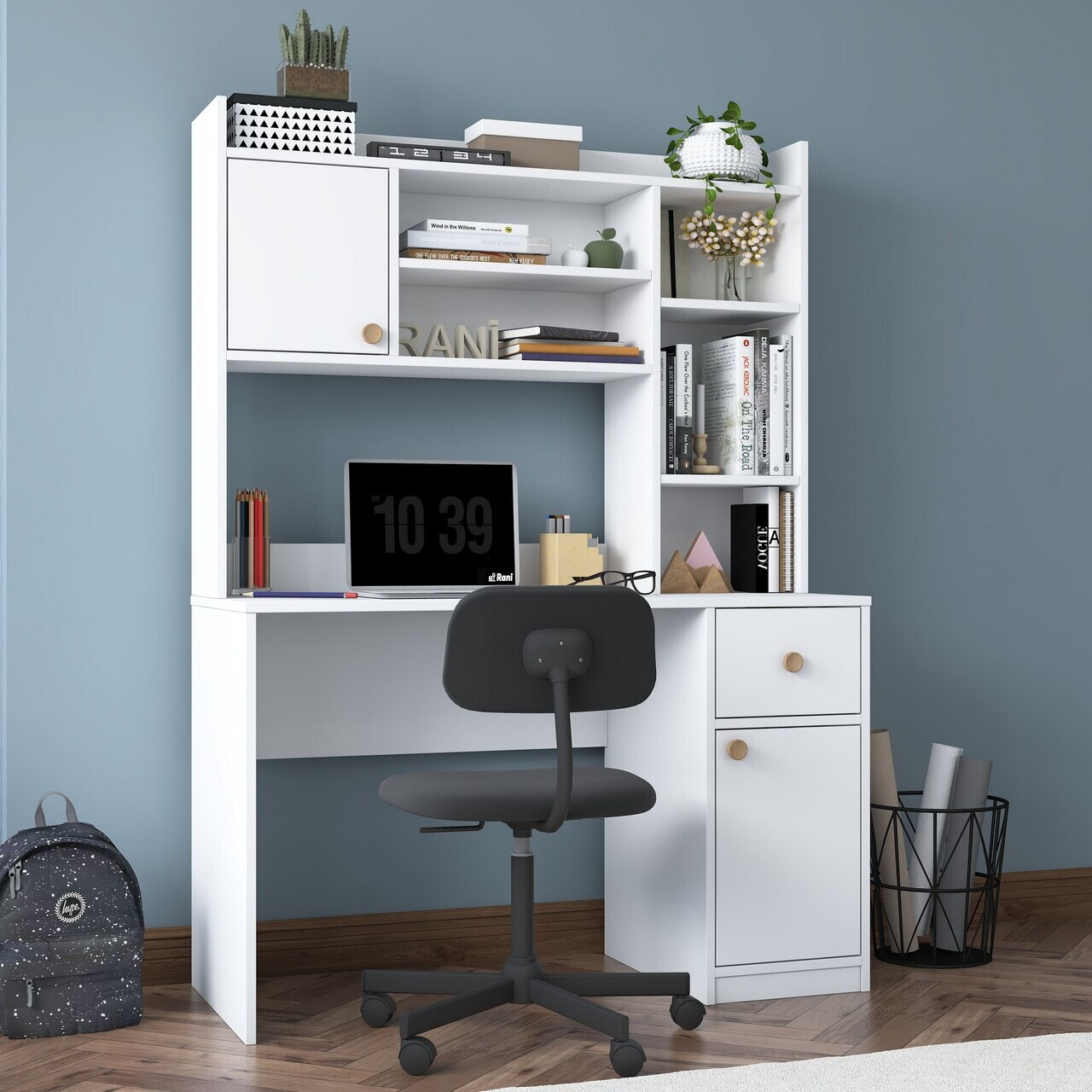 Set birou si biblioteca, Hanah Home, HA128, 120x166x50 cm, PAL melaminat, Alb - view 3