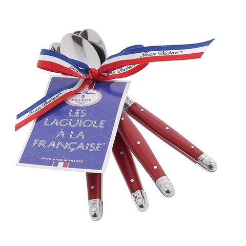 Set 4 lingurite cafea moka Laguiole, Jean Dubost, 15 cm, inox, rosu