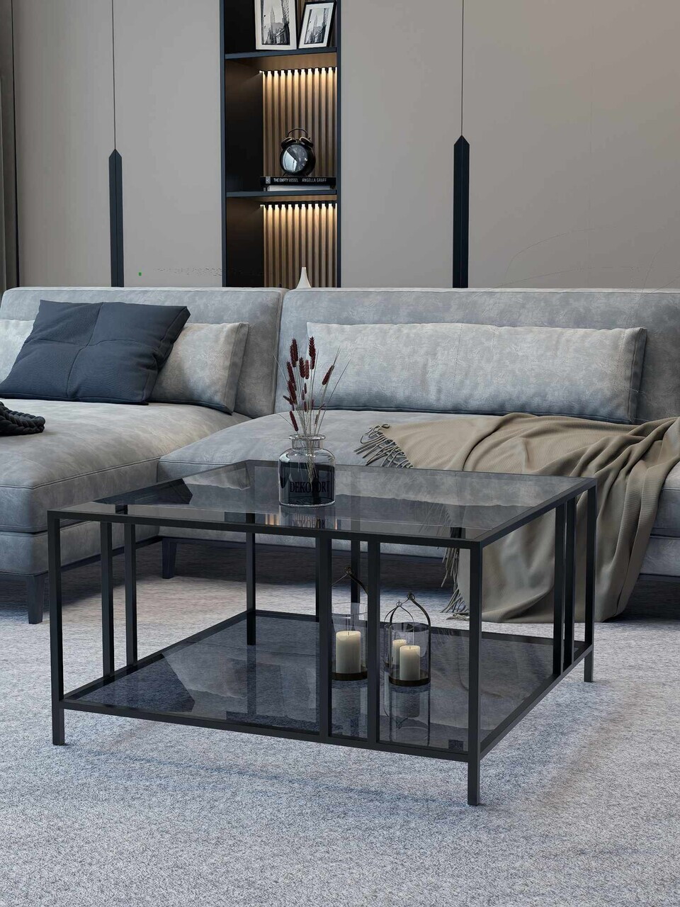 Masuta de cafea, Hanah Home, Bakü, 75x45x75 cm, Negru / Fume