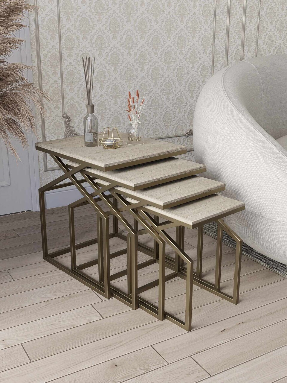Set masute Nesting 4 piese, Hanah Home, Uygar, Maro antichizat