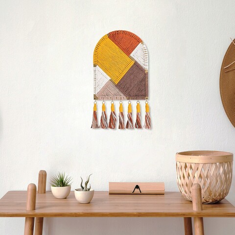Decoratiune de perete, yamali, macrame, metal, galben / portocaliu / alb / maro